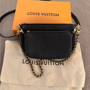 Louis Vuitton Black Leather Double Pouchette with Multi Accessories